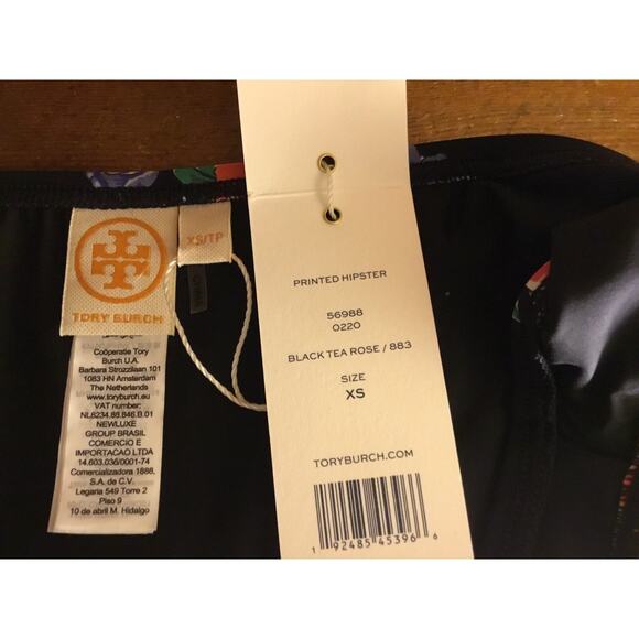 TORY BURCH SWIMWEAR BLACK TEA ROSE FLORAL PRINT BIKINI BOTTOMS HIPSTER Sz XS NWT - Picture 4 of 8